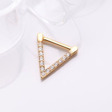 Detail View 1 of Golden Urban Chevron Arrow Geometric Triangle Multi-Gem Clicker Hoop Ring-Clear Gem